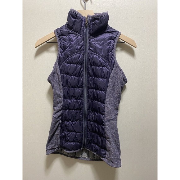 Lululemon Vest Womens Size 4 Down Goose Puffer Purple Grey Full Zip‎ Reversible - Picture 1 of 14